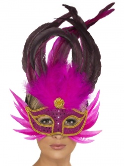 Benátská maska - Růžové peří