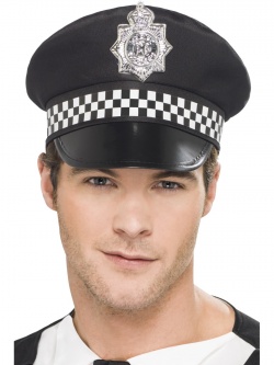 Policejní čepice se šachovnicovým detailem