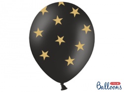Černý pastelový balónek - zlaté hvězdy - 1 ks