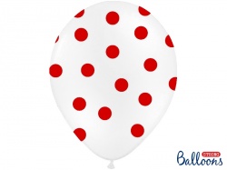 Bílý pastelový balónek - červené puntíky - 1 ks