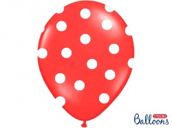 Červený pastelový balónek - bílé puntíky - 1 ks
