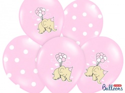 Růžový pastelový balónek - slon a puntíky - 50 ks
