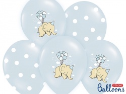 Modré pastelové balónky - slon a puntíky - 50 ks