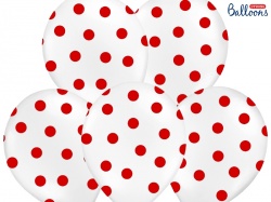Bílý pastelový balónek - červené puntíky - 50ks